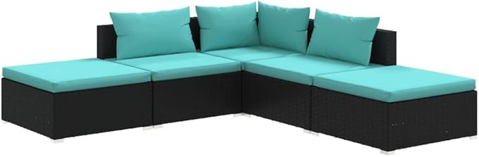 5 Piece Patio Lounge Set with CushionsOutdoor Dining Chairs,Patio Furniture Set,Outdoor Sectional Sofa,Patio Conversation Seat,Outdoor Seating,Modern Style,for Garden,Backyard, Poly Rattan Black