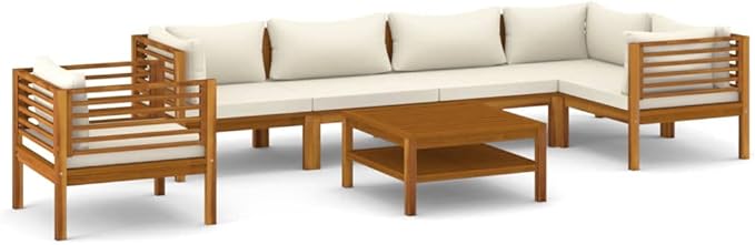 Patio Lounge Set with Cream Cushion,Patio Furniture Sets,Patio Conversation Sets,Outdoor Furniture Sets,for Garden,Backyard,Outdoor,7 Piece Solid Acacia Wood