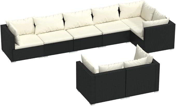 8 Piece Garden Lounge Set,Outdoor Furniture Set Outdoor Garden Conversation Set for Patios Gardens Backyard Courtyard with Cushions Black Poly Rattan