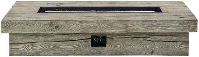 Pemberly Row 70" Rectangular Wood Outdoor Patio Fire Pit Table, Light Gray Simulated Driftwood Finish, Magnesium Oxide Coating, 50,000 BTU Propane Burner, Rustic Modern Style for Backyard or Deck Use