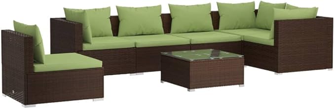 7 Piece Patio Lounge Set with Cushion, Outdoor Patio Sectional Furniture Conversation Sets Patio Lounge Set Piece Patio Set s Poly Rattan Brown