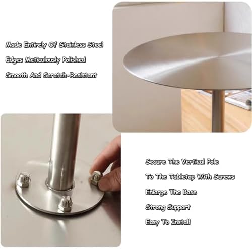 Space-Saving Wall Mounted Floating Table, Round Stainless Steel Cafe Desk, Indoor/Outdoor Pub Bar Tray Side Table, Industrial Silver End Table (1.64ft)