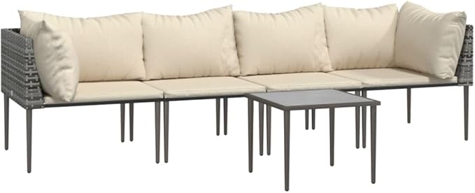 5 Piece Patio Lounge Set with Cushions, Patio Conversation Set Outdoor Sofa Sets Sectional Sofa Front Porch Furniture for Exhibition Garden Piazza Negotiation Area Gray Poly Rattan