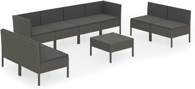 9 Piece Patio Lounge Set with Cushions,Patio Sofa,Outdoor Daybed,Outdoor Furniture Sets,Patio Seating,Patio Conversation Sets,Modern Set,Patio Furniture Set,Front Porch Furniture, Poly Rattan Gray
