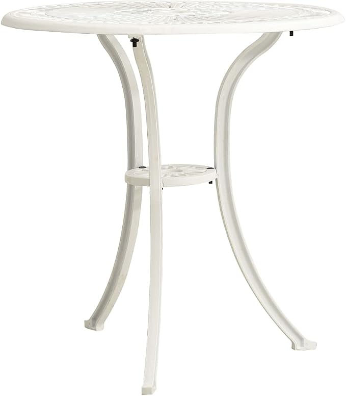 (Fast Delivery) Cast Aluminum Dining Table Outdoor Retro Bistro Table Round Dining Table with Umbrella Hole for Patio or Garden Garden Table White 24.4"x24.4"x25.6" Cast Aluminum
