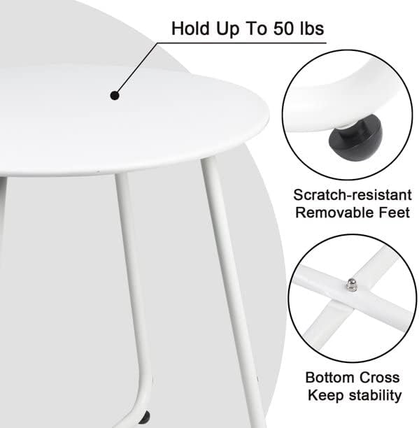 Side Table Anti-Rust Metal Outdoor End Table, Small Round Tables for Garden Balcony Yard, White
