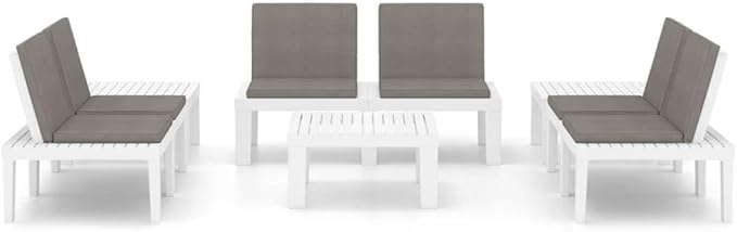 vidaXL Patio Furniture Set 6 Piece, Patio Conversation Set with Cushions, Outdoor Bench Chair with Coffee Table for Garden, Modern, Plastic White