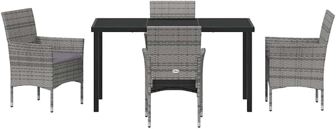 Afuera Living 5 Piece Poly Rattan Patio Dining Set, Gray Finish, Weather-Resistant Cushions, Powder-Coated Steel Frame, Tempered Glass Tabletop, Seating for 4, Modern Outdoor Furniture for Backyard