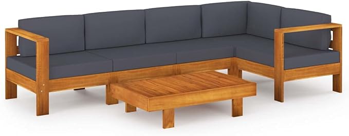 Patio Lounge Set with Dark Gray Cushions,Outdoor Patio Furniture,Outdoor Chat Conversation Set,for Patio,Backyard,Garden,Outdoor,6 Piece Acacia Wood