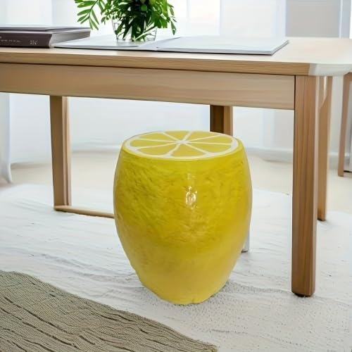 14" Yellow Lemon Resin Stool, Novelty Fruit Side Table & Plant Stand, Whimsical Indoor Outdoor Garden Patio Decor, No Assembly Required(Yellow Lemon)