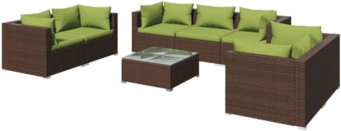 8 Piece Patio Lounge Set with Cushion, Furniture Conversation Sets Outdoor Patio Sectional Piece Patio Set Patio Lounge Set s Poly Rattan Brown