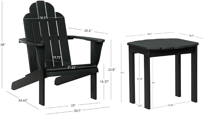Linon Jayce Black Solid Wood Adirondack Two Piece Chair and Side Table Set