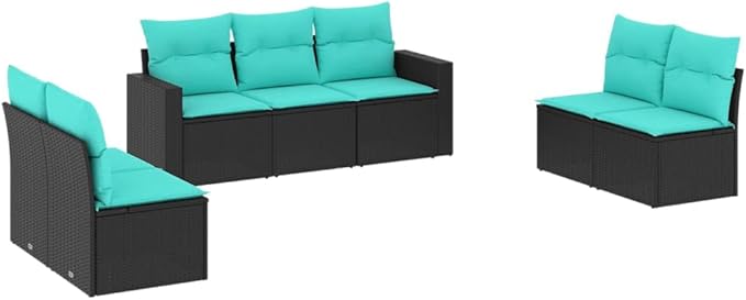 7 Piece Patio Sofa Set with Cushions, Porch Furniture Set Front Porch Furniture Patio Conversation Set Garden Lounge Set for Piazza Garden Exhibition Negotiation Area Black Poly Rattan