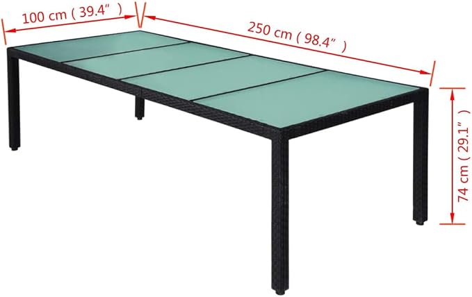 11 Piece Outdoor Patio Dining Set with Cushions Poly Rattan Black, All-Weather Wicker Garden Furniture with Tempered Glass Tabletop and 10 Chairs for Backyard Deck Poolside Entertaining