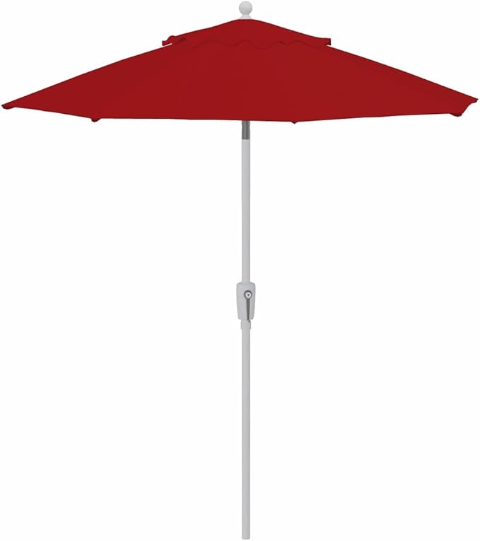 Treasure Garden 7.5ft Patio Umbrella – Outdoor Market Umbrella – Push Button Tilt – White Aluminum Frame (O’bravia, Red)