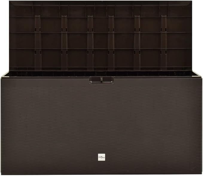 Large Outdoor Storage Box Brown 44.9x18.5x23.6 Inches, Waterproof Patio Furniture Covers Organizer for Pillows Blankets Cushions, Durable PP Plastic Deck Box with Lockable Lid for Garden Backyard