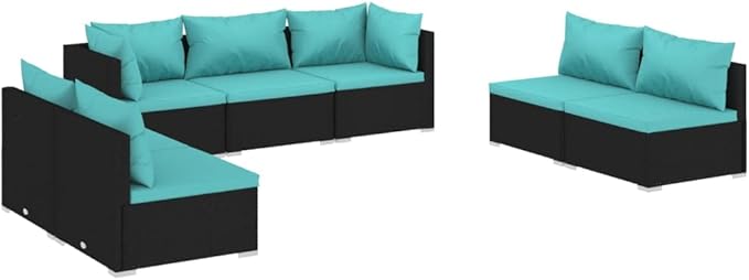 7 Piece Patio Lounge Set with Cushion, Patio Lounge Set Furniture Conversation Sets Outdoor Patio Sectional Piece Patio Set s Poly Rattan Black