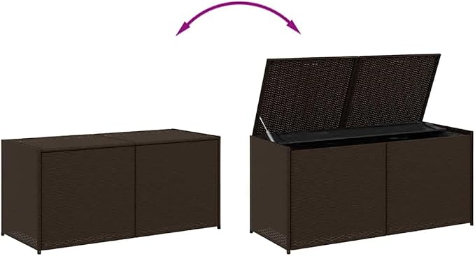 Brown PE Rattan Garden Storage Box with Water-Proof Inner Bag and Gas Spring Lid, Large Patio Storage Box for Cushions and Blankets