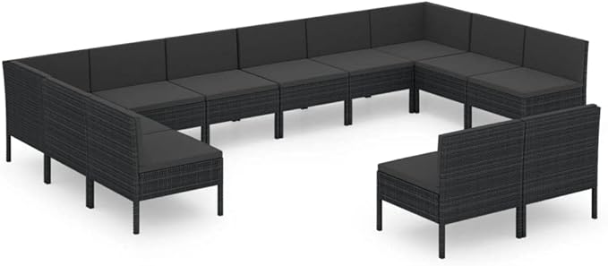 Patio Lounge Set with Cushions,Patio Furniture Sets,Patio Conversation Sets,Outdoor Furniture Sets,for Garden,Backyard,Outdoor,12 Piece Poly Rattan Black