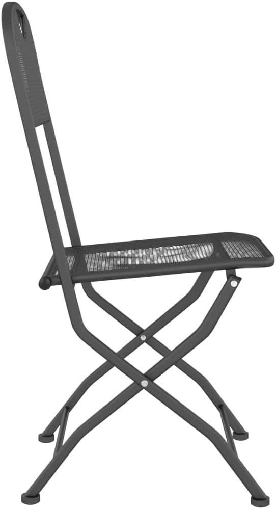 5 Piece Patio Dining Set Expanded Metal Mesh Anthracite Outdoor Metal Table and 4 Folding Chairs with E-Coating Finish for Garden, Deck, Backyard Dining Furniture Set