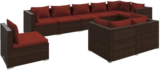 Patio Lounge Set with Cushions,Conversation Patio Furniture Porch Furniture Sets Garden Furniture Suitable for Patio, Deck, Front Porch, Poolside or Balcony Poly Rattan Brown
