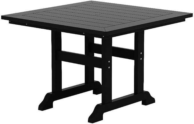 Costaelm Square Outdoor Dining Tables, 43'' Patio Table with Umbrella Hole for 4 Person, Balcony Outdoor Buffet Porch for Outside Lawn Porch Bistro Furniture, Black