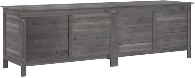 78" Anthracite Outdoor Storage Box Solid Fir Wood Deck Container Garden Cushion Chest with Ventilated Slatted Base for Patio Backyard Terrace