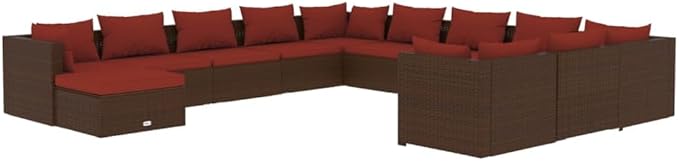 12 Piece Patio Lounge Set with Cushion, Patio Lounge Set Furniture Conversation Sets Piece Patio Set Outdoor Patio Sectional s Poly Rattan Brown