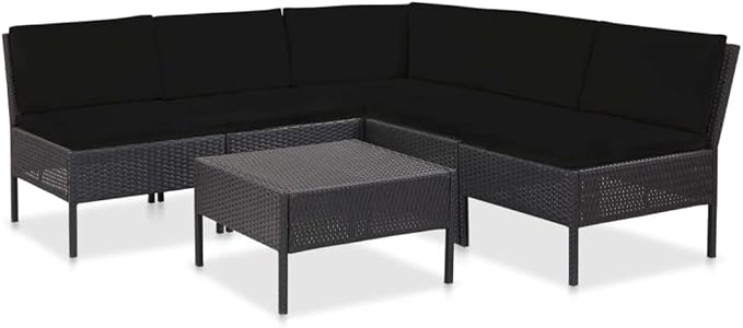 Patio Lounge Set with Cushions,Outdoor Furniture,Outdoor Furniture Sets,Patio Conversation Sets,for Garden,Deck,Backyard,6 Piece Poly Rattan Black
