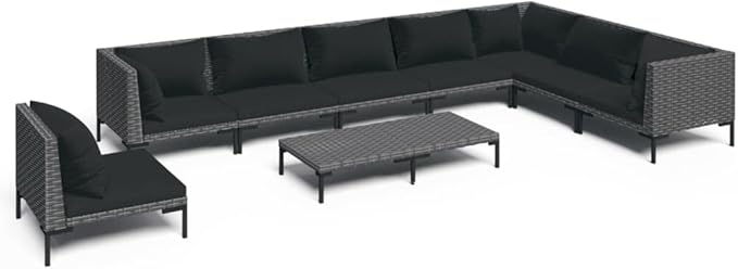 Patio Lounge Set with Cushions,Outdoor Table and Chairs Set,Terrace Conversation Set Furniture,Outdoor Furniture,for Garden,Backyard,9 Piece Poly Rattan Dark Gray