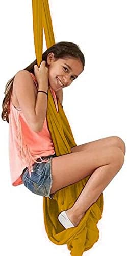 Sensory Swing for adults Indoor kids Therapy Swing Calming Snuggle Hammock durable strong fabric swing Height Adjustable Beneficial to child's spatial awareness ( Color : Gold , Size : 1.5M x 2.8M )