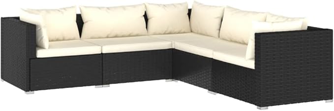 5 Piece Patio Lounge Set with Cushion, Patio Lounge Set Furniture Conversation Sets Piece Patio Set Outdoor Patio Sectional s Poly Rattan Black