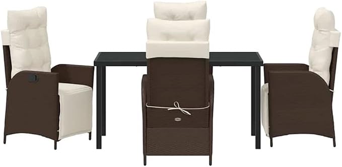 Afuera Living 5 Piece Poly Rattan Garden Dining Set, Brown Finish, Cushioned Seats with Polyester Pads, Adjustable Footrests, Rectangular Table with Tempered Glass, Modern Outdoor Patio Furniture for