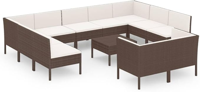 12 Piece Patio Lounge Set with Cushions,Patio Sofa,Outdoor Daybed,Outdoor Furniture Sets,Patio Seating,Patio Conversation Sets,Modern Set,Patio Furniture Set,Front Porch Furniture,Poly Rattan Brown