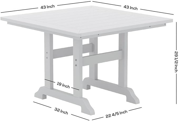 Costaelm Square Outdoor Dining Tables, 43'' Patio Table with Umbrella Hole for 4 Person, Balcony Outdoor Buffet Porch for Outside Lawn Porch Bistro Furniture, Turquoise