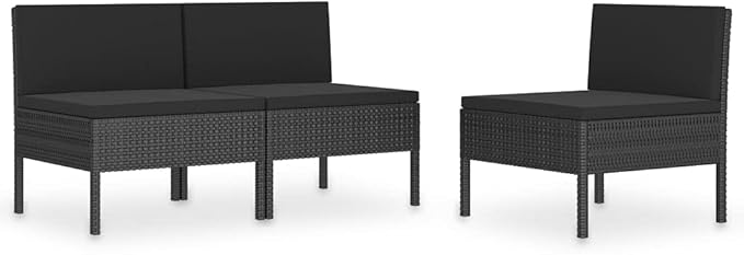 Patio Chairs with Cushions,Outdoor Sofa,Outdoor Conversation Sets,Leisure Chairs,Garden Chairs,for Swimming Pools,Decks,Gardens,Backyards,3 pcs Poly Rattan Black