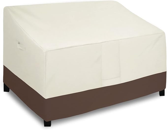 Easy-Going Waterproof Outdoor Loveseat, Heavy Duty Deep 2-Seater Patio Couch, Windproof Furniture with Air Vent (76Wx32.5Dx33H in, Beige/Dark Brown)