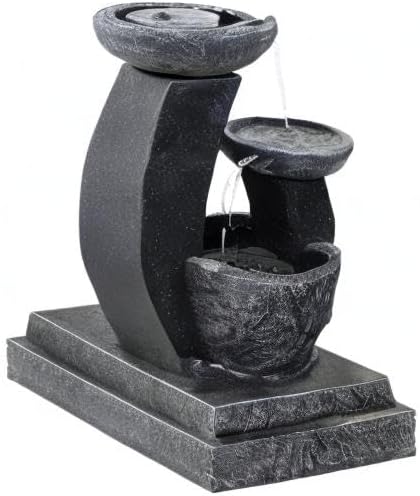 Sunnydaze Modern Cascading Bowls 28-Inch Solar Water Fountain with Battery Backup and LED Lights - Submersible Pump