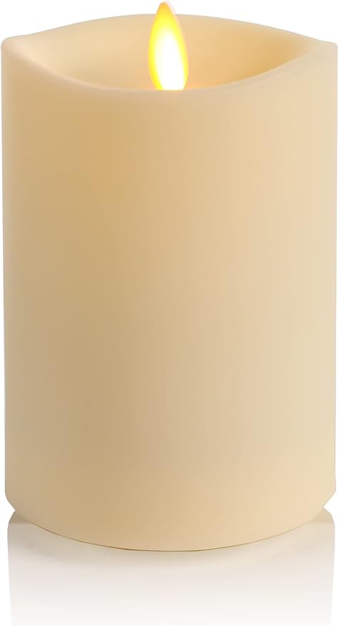 Luminara Realistic Artificial Moving Flame Outdoor Pillar Candle - Moving Flame LED Battery Operated Lights for Outside Christmas, Thanksgiving - Remote Ready - Remote Sold Separately - 3.25" x 5"