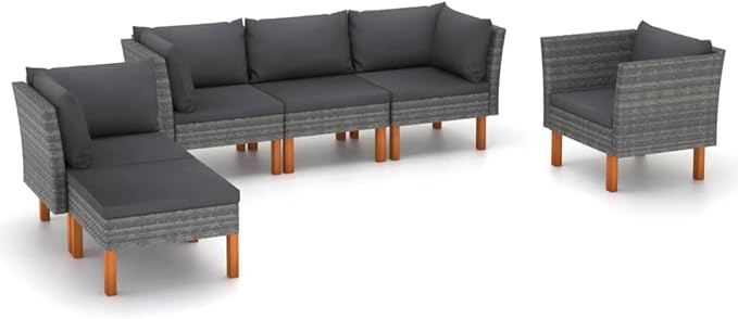 Patio Lounge Set,Patio Furniture Sets,Patio Conversation Sets,Outdoor Furniture Sets,for Garden,Backyard,Outdoor,6 Piece Poly Rattan and Eucalyptus Wood Gray