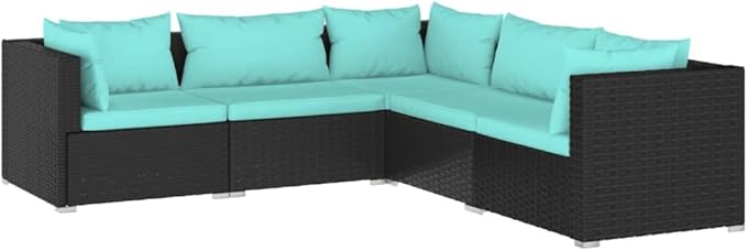 5 Piece Patio Lounge Set with CushionsOutdoor Dining Chairs,Patio Furniture Set,Outdoor Sectional Sofa,Patio Conversation Seat,Outdoor Seating,Modern Style,for Garden,Backyard, Poly Rattan Black