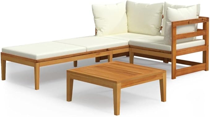 Patio Lounge Set with Cream White Cushions,Patio Furniture Sets,Patio Conversation Sets,Outdoor Furniture Sets,for Garden,Backyard,Outdoor,3 Piece Acacia Wood