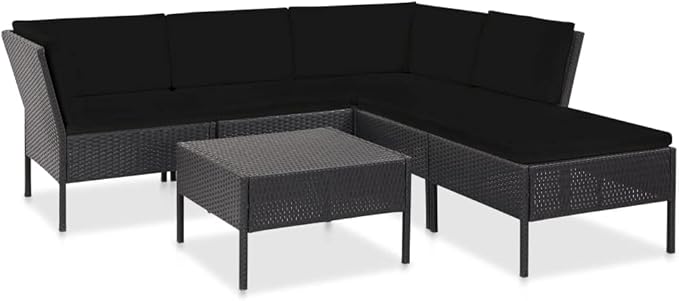 Patio Lounge Set with Cushions,Outdoor Furniture,Outdoor Furniture Sets,Patio Conversation Sets,for Garden,Deck,Backyard,6 Piece Poly Rattan Black