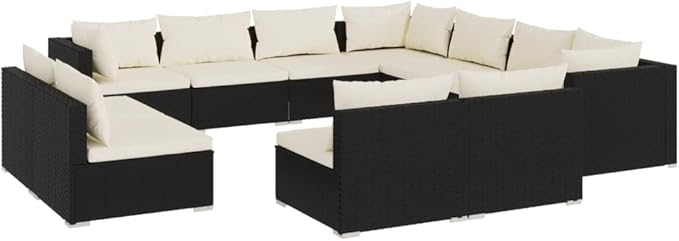 Patio Furniture Sets,Outdoor loveseat,Patio Conversation Sets,11 Piece Patio Lounge Set with Cushions Black Poly RattanSuitable for Patio, Garden, Gazebo Low