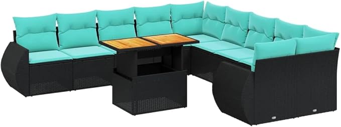 vidaXL Patio Sofa Set with Cushions 11 Piece, Outdoor Sectional Sofa Couch, Patio Conversation Set for Garden Backyard, Black Poly Rattan