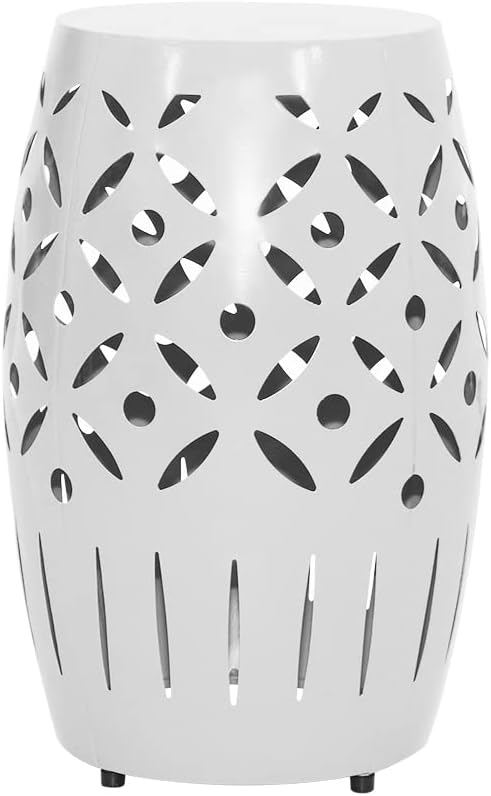 ABBLE Round Patio Outdoor Indoor Lace Cut Steel Side Table, Patio Garden Table, Coffee End Table Nightstand for Small Spaces,Living Room,Front Porch,Poolside, White