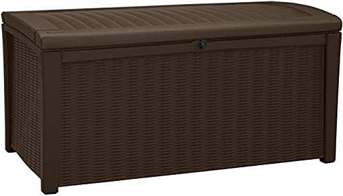 Deck Box for Patio Pool Storage Bench in Resin 110 Gallon Extra Large Outdoor Design With FREE Padlock