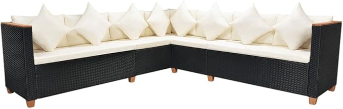 vidaXL Patio Furniture Set 7 Piece, Patio Conversation Set with Cushions, Outdoor Sectional Sofa with Coffee Table for Garden, Poly Rattan Black