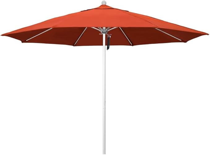 California Umbrella 11' Rd. Venture Series Contract Grade Patio Umbrella, Pulley Open, Silver Finish, Sunset Olefin