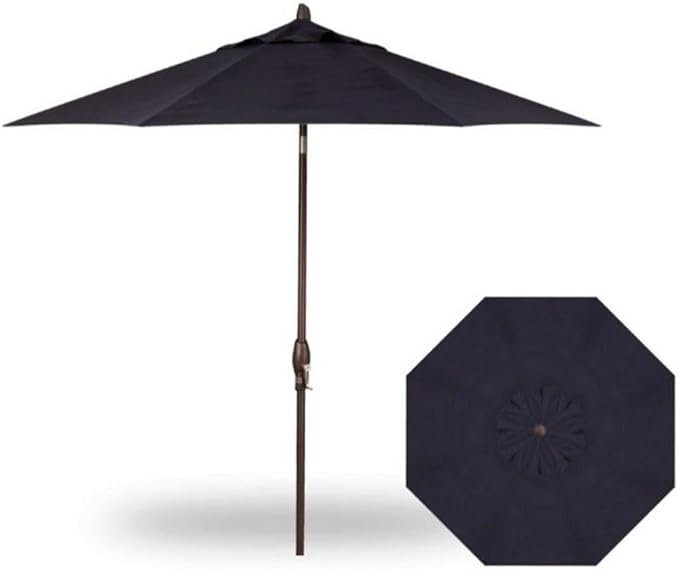 Treasure Garden 9-Foot Patio Umbrella - Outdoor Furniture Market Umbrella – Auto Tilt – Bronze Aluminum Frame (Obravia, Navy)